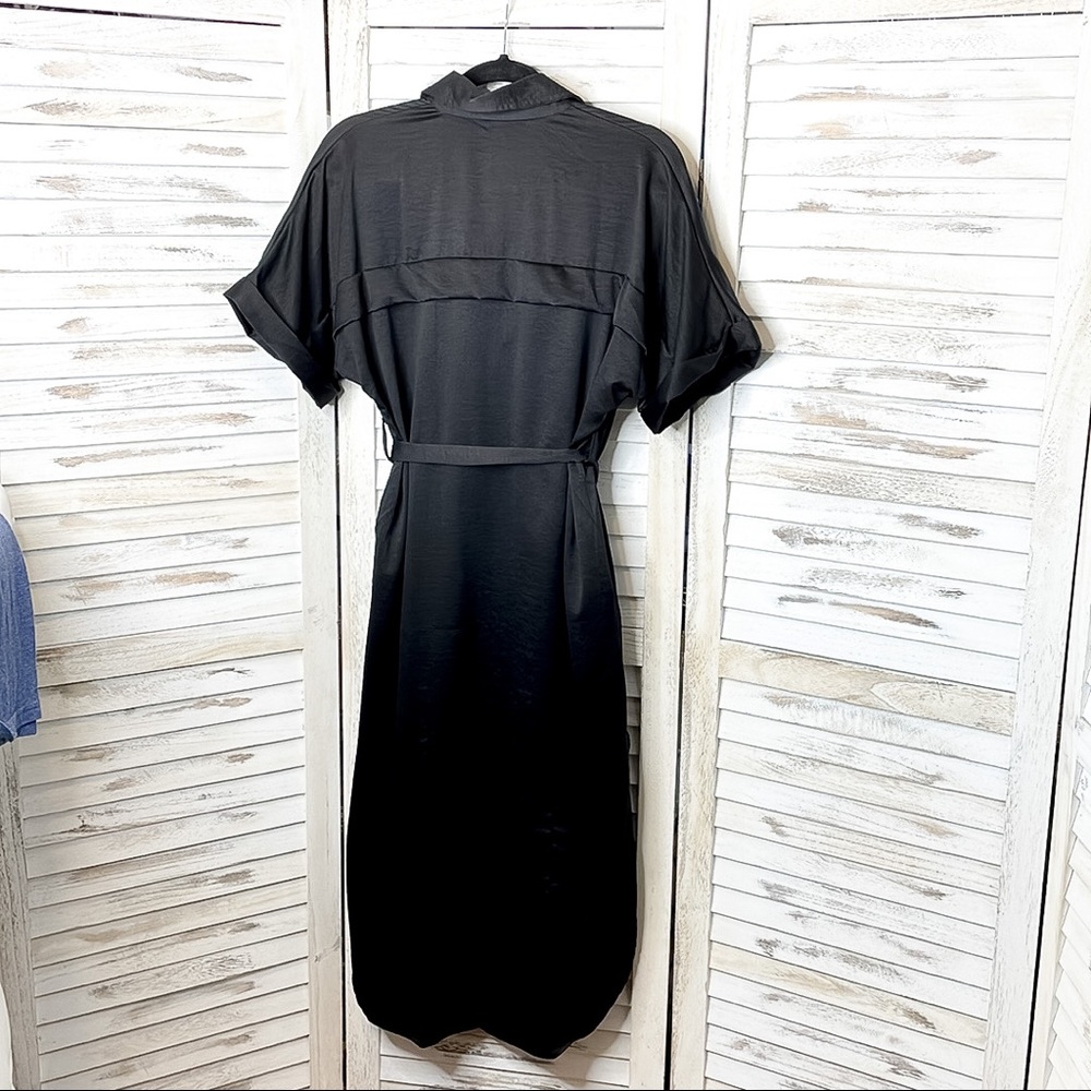 Vici Black Button-Front Midi Shirtdress with Waist Tie - Picture 12 of 16